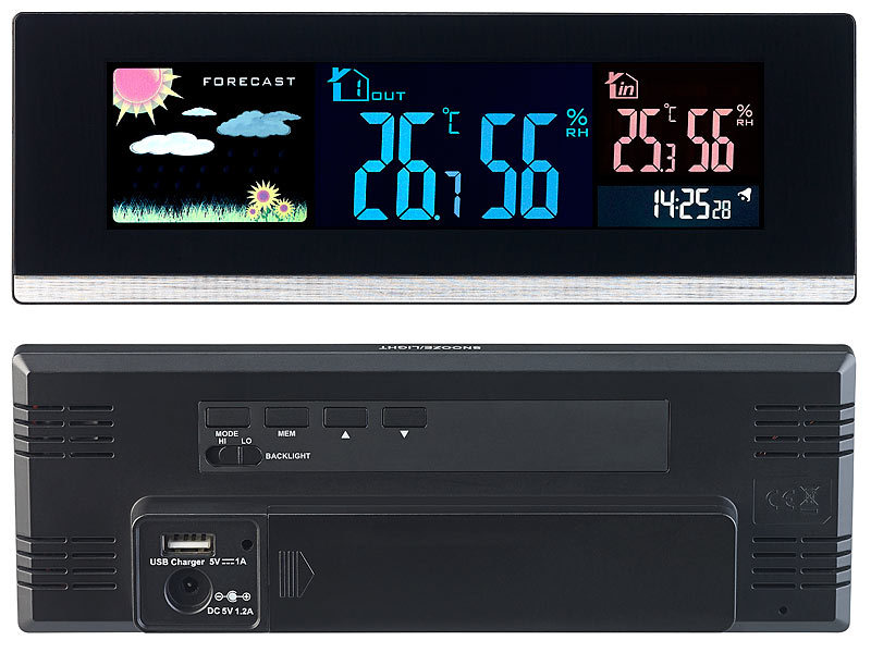 ; Wetterstationen mit Farb-Display, Funkuhr und Außensensor 