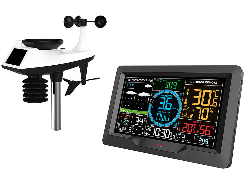 ; Wetterstationen mit Farb-Display, Funkuhr und Außensensor Wetterstationen mit Farb-Display, Funkuhr und Außensensor Wetterstationen mit Farb-Display, Funkuhr und Außensensor Wetterstationen mit Farb-Display, Funkuhr und Außensensor 