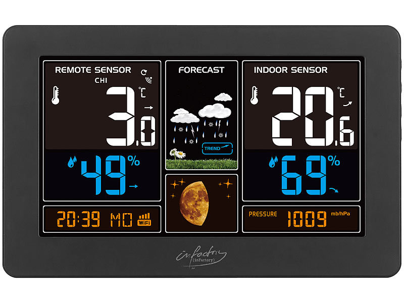 ; Wetterstationen mit Farb-Display, Funkuhr und Außensensor Wetterstationen mit Farb-Display, Funkuhr und Außensensor Wetterstationen mit Farb-Display, Funkuhr und Außensensor Wetterstationen mit Farb-Display, Funkuhr und Außensensor 