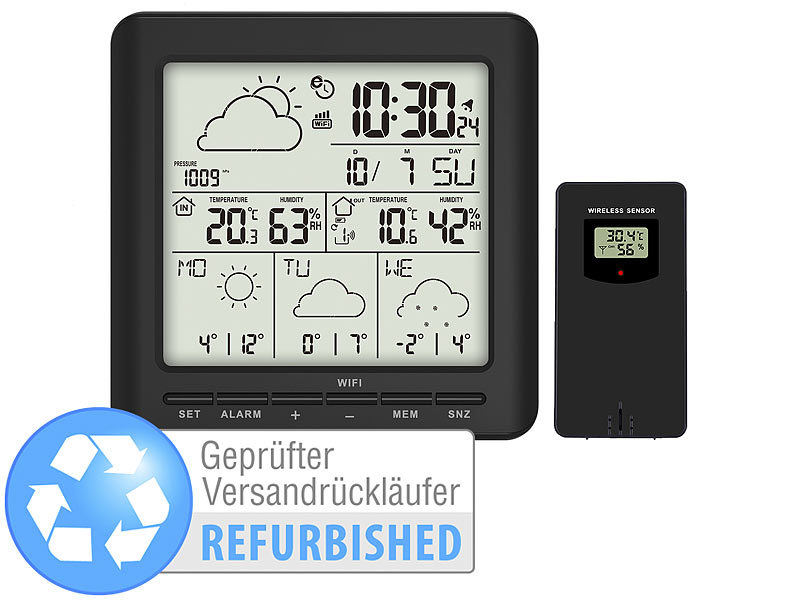 ; Wetterstationen mit Farb-Display, Funkuhr und Außensensor Wetterstationen mit Farb-Display, Funkuhr und Außensensor Wetterstationen mit Farb-Display, Funkuhr und Außensensor 