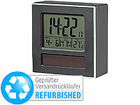 infactory Solar-Funkwecker DCF mit LCD-Display, Versandrückläufer; Funk-Wecker mit 2 Weckzeiten, USB-Ladestation und Thermometer 