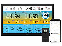 infactory Wetterstation Smartphone, Wetterstation Logger; Wetterstationen mit Farb-Display, Funkuhr und Außensensor Wetterstationen mit Farb-Display, Funkuhr und Außensensor Wetterstationen mit Farb-Display, Funkuhr und Außensensor 