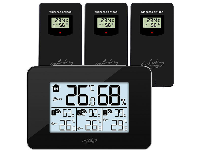 ; Wetterstationen mit Farb-Display, Funkuhr und Außensensor Wetterstationen mit Farb-Display, Funkuhr und Außensensor Wetterstationen mit Farb-Display, Funkuhr und Außensensor Wetterstationen mit Farb-Display, Funkuhr und Außensensor 