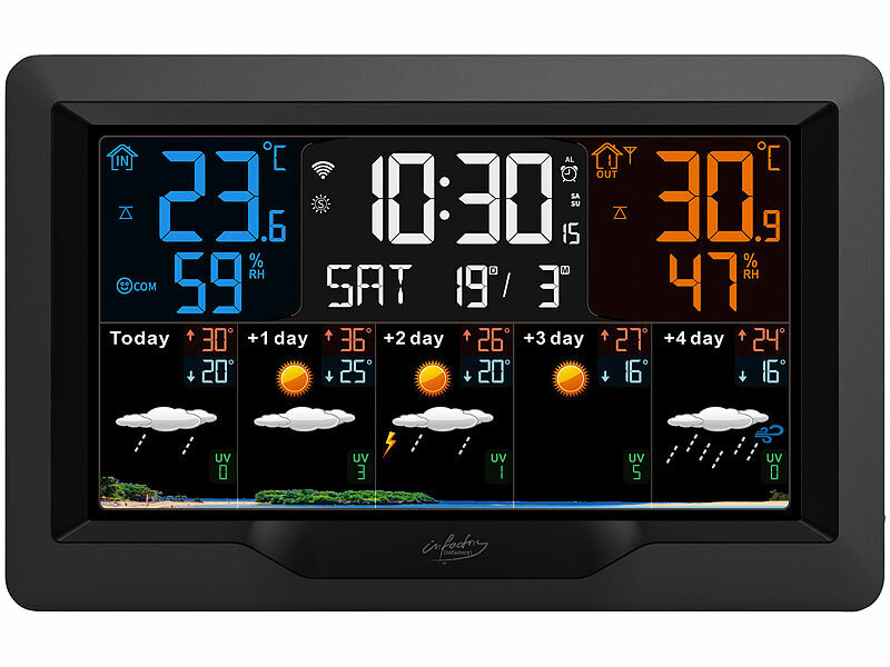 ; Wetterstationen mit Farb-Display, Funkuhr und Außensensor Wetterstationen mit Farb-Display, Funkuhr und Außensensor Wetterstationen mit Farb-Display, Funkuhr und Außensensor 