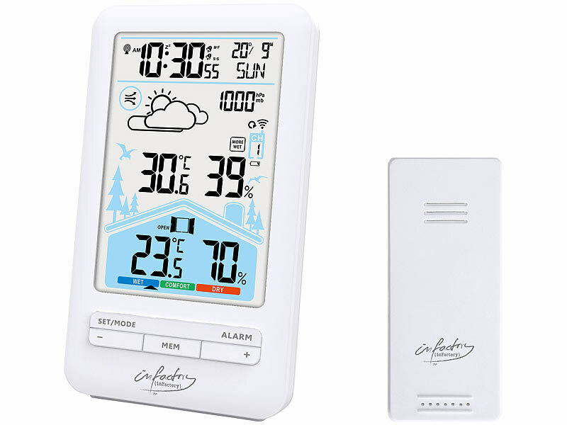 ; Wetterstationen mit Farb-Display, Funkuhr und Außensensor Wetterstationen mit Farb-Display, Funkuhr und Außensensor Wetterstationen mit Farb-Display, Funkuhr und Außensensor 