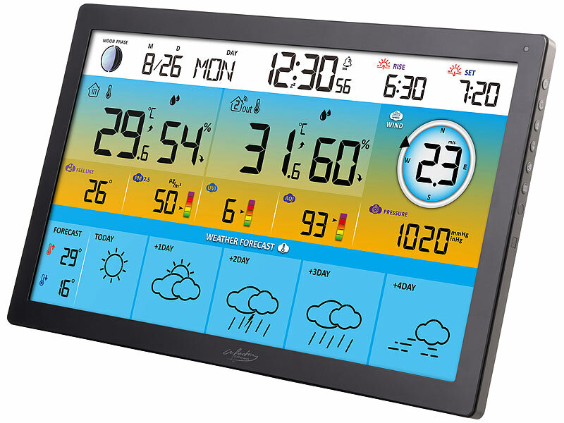 ; Wetterstationen mit Farb-Display, Funkuhr und Außensensor Wetterstationen mit Farb-Display, Funkuhr und Außensensor Wetterstationen mit Farb-Display, Funkuhr und Außensensor 